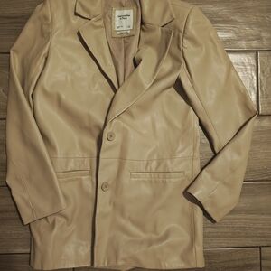 Abercrombie & Fitch Women's Tan Faux Leather Blazer Jacket